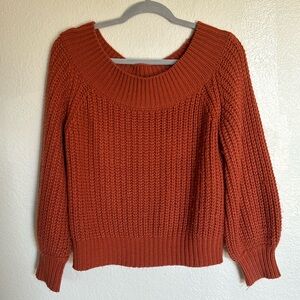 Burnt orange off shoulder cable knit sweater size small